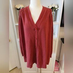 Joe Fresh 2X plus long sleeve cotton blend peach/dark pink button down cardigan